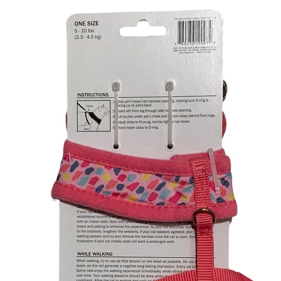 Cat Harness and Leash Set Adjustable For Cats 5-10 LBS Pink Multicolor One Size - Picture 4 of 8